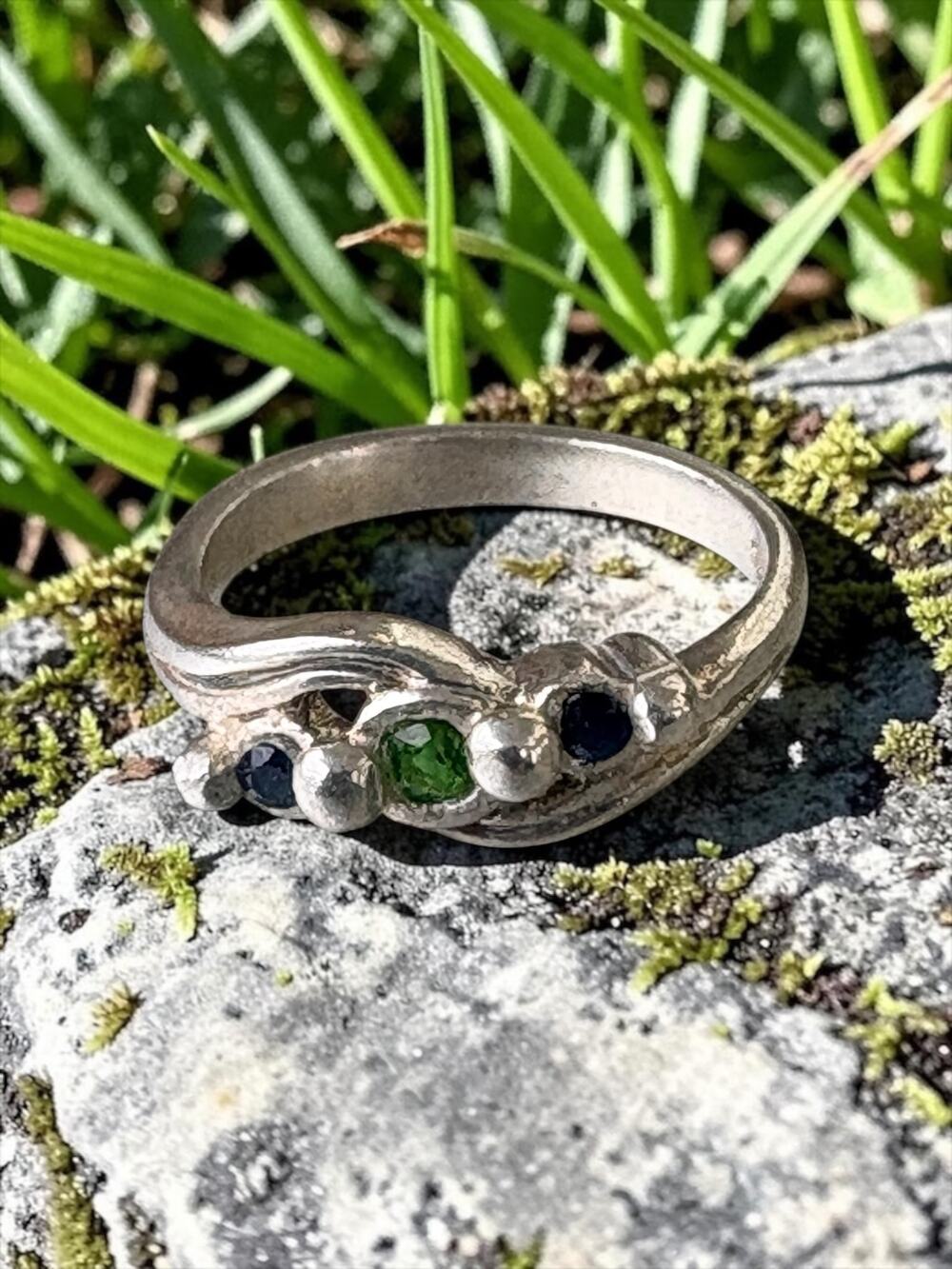 Vintage Sterling Silver Cluster Statement Ring Sculptural Raised Bezel Design